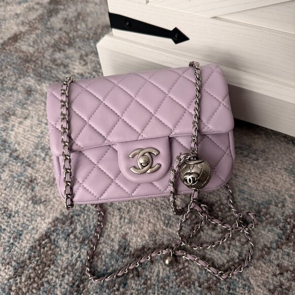 CHANEL Handbags - Chanel Classic Flap Mini Light Purple Lambskin with CC Ball (Silver Hardware)